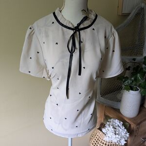 SHEIN Cream Blouse with Black Heart Details